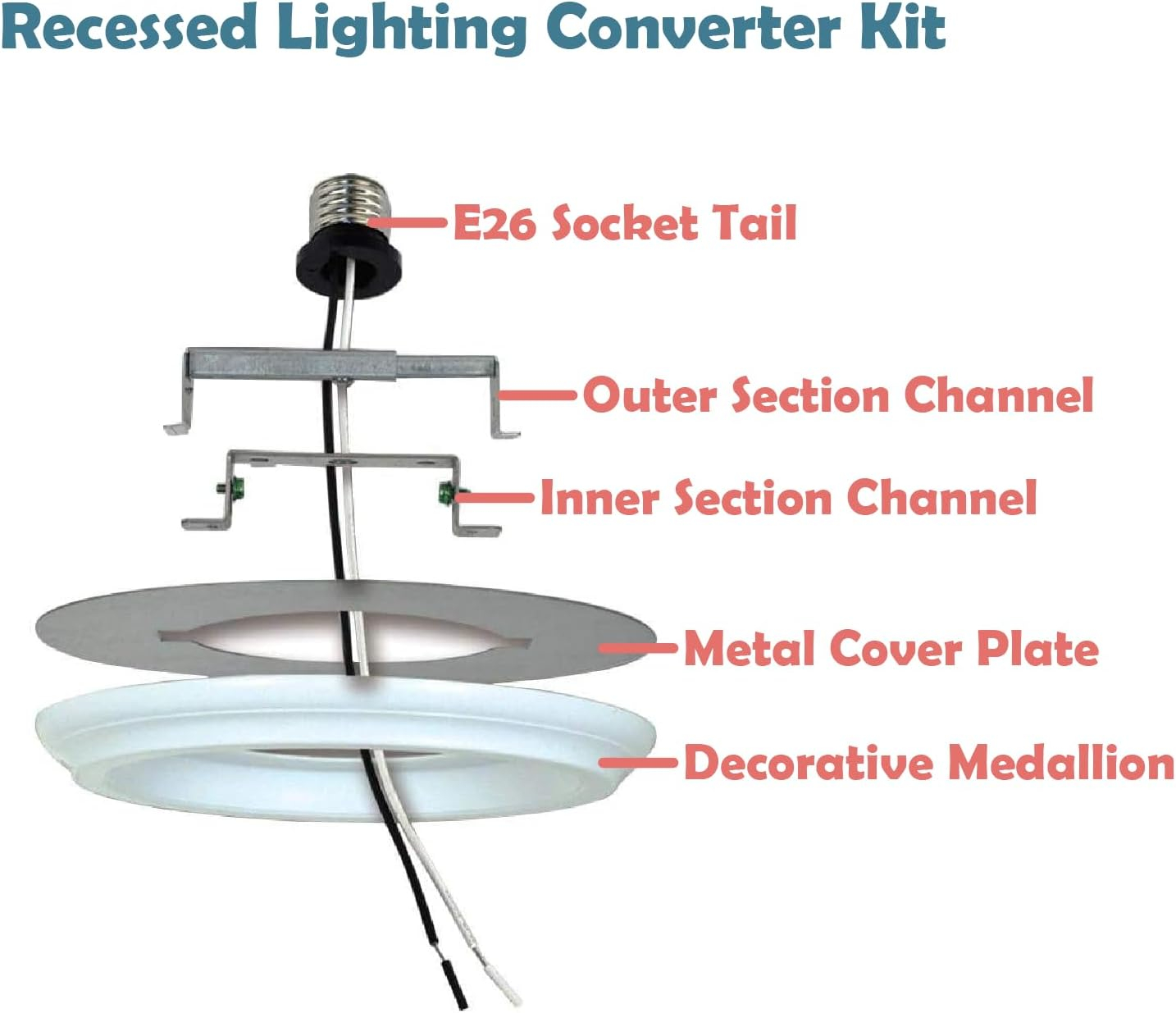 Aspen Creative 21067-11, Recessed Lighting Converter Kit, Ø 8", White Plastic Medallion, adjustable mounting bar that can be used for any size between 4 - 7 inches and can support up to 25 pounds