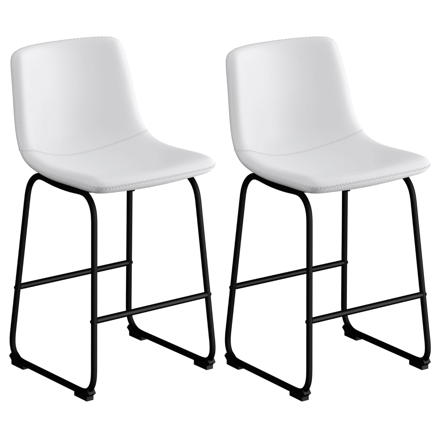 Bar Stools Set of 2, 26inches Counter Height Barstools with Back, Modern Bar Stool for Kitchens Island, Faux Leather Bar Chairs with Metal Legs and Footrest (White)