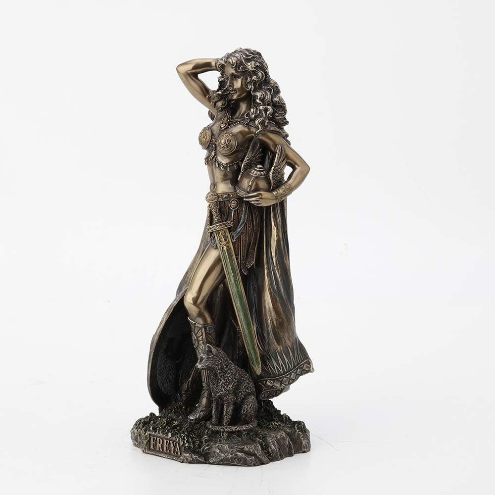 Freya Norse Goddess Antique Bronze Resin Statue with Cat