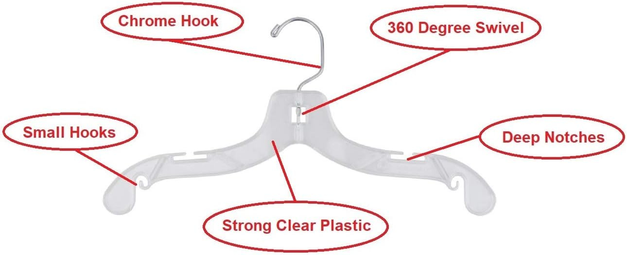 14 inch Clear Plastic Junior Dress Hangers - Case of 100