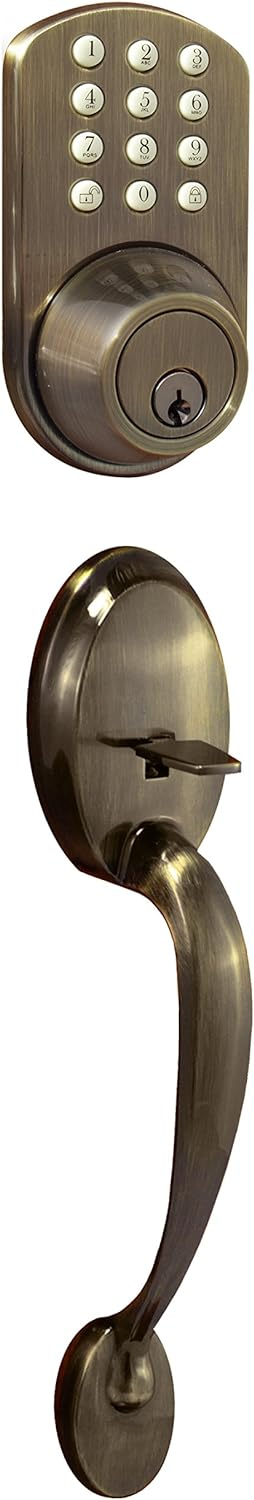Keyless Entry Deadbolt and Handleset Door Lock with Electronic Digital Keypad Antique Brass