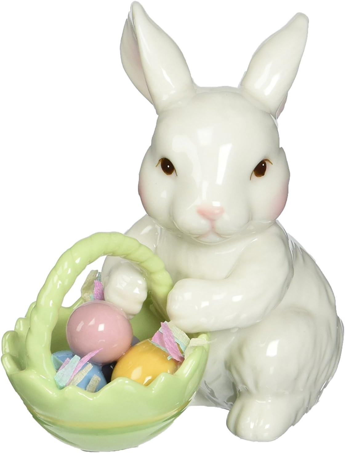Ceramic Bunny Rabbit Easter Egg Basket Figurine 3.5in Spring Gift