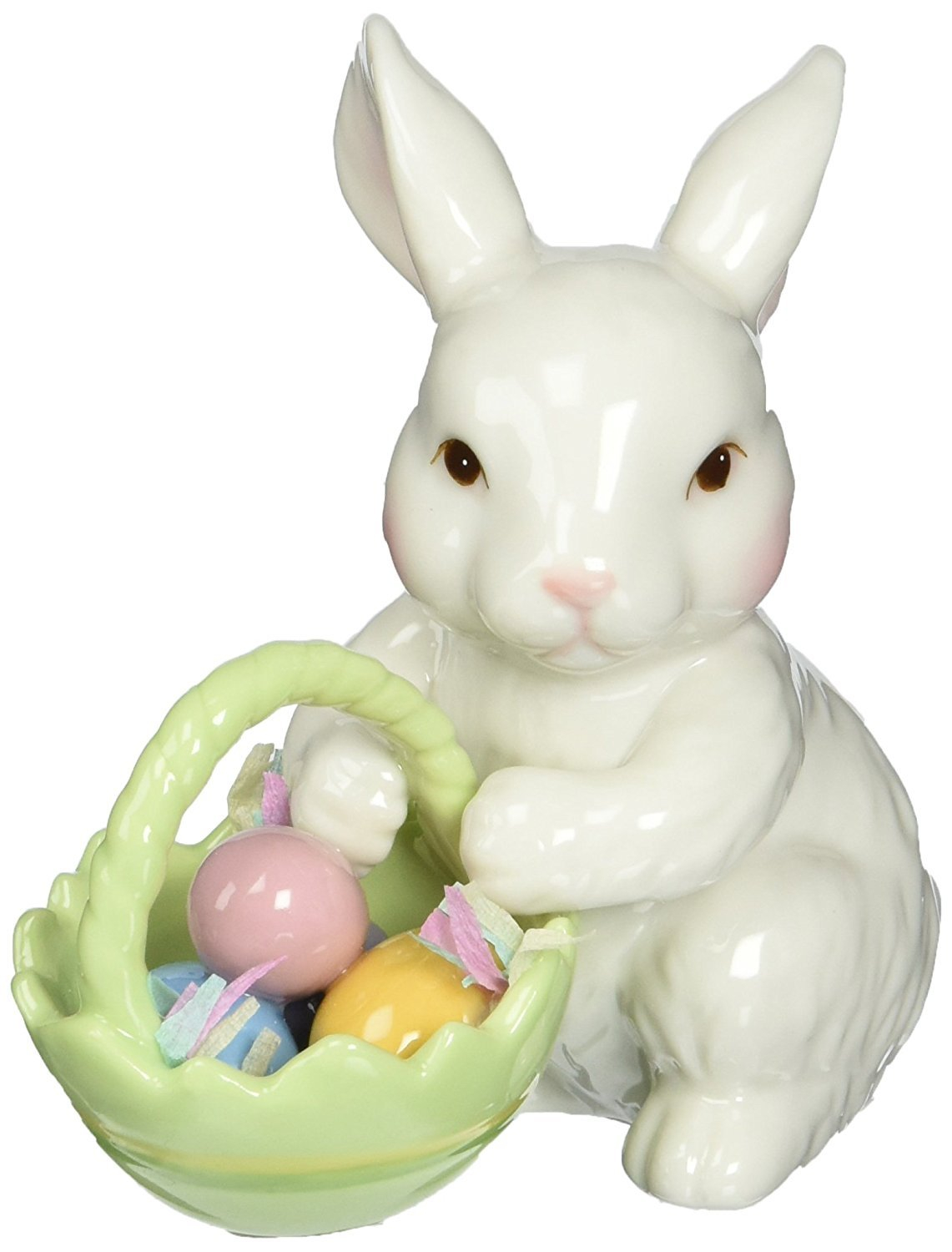 Ceramic Bunny Rabbit Easter Egg Basket Figurine 3.5in Spring Gift