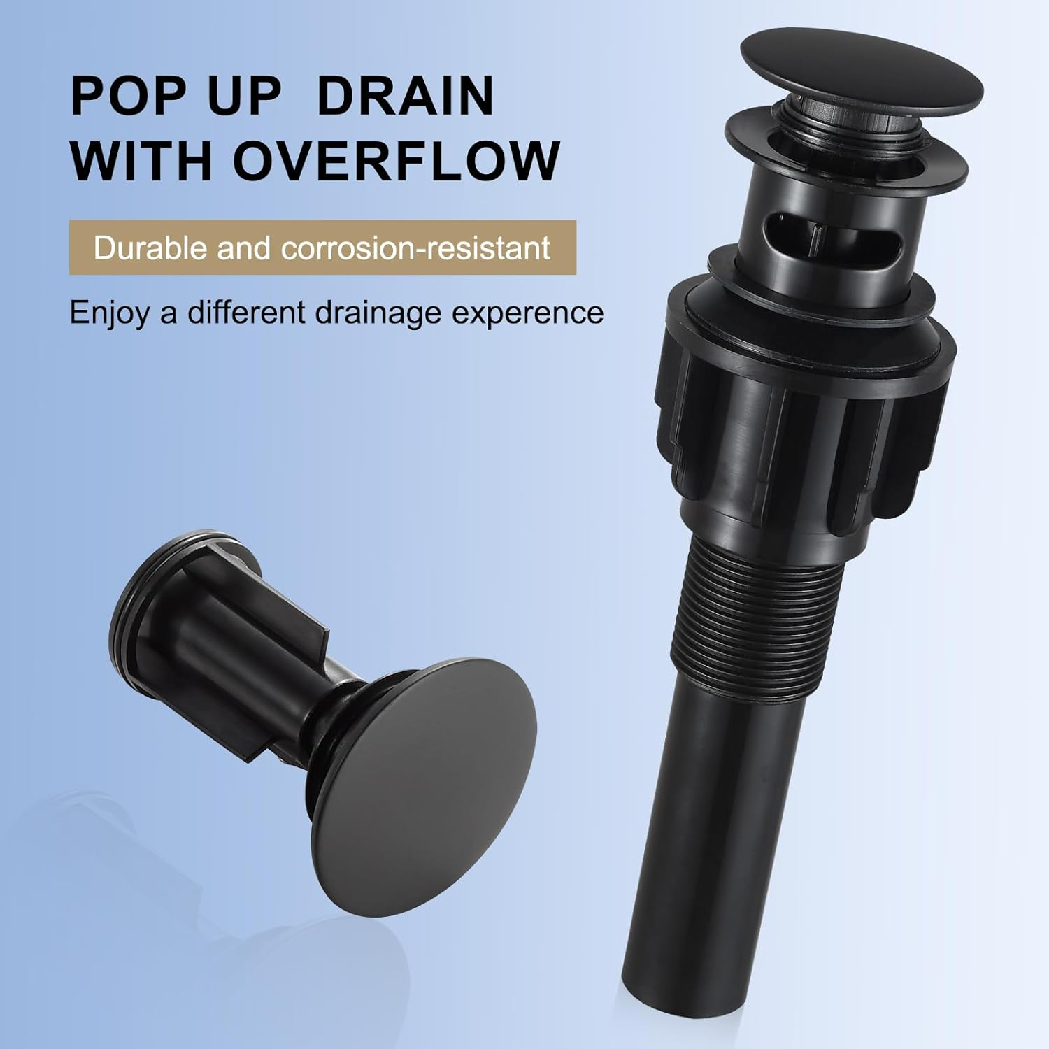 Pop Up Stopper Bathroom Sink Drain with Overflow Vessel Sink Drain for Bathroom Matte Black Pop Up Drain Stopper Anti Clog Strainer Assembly with Strainer Lavatory Vanity Vessel Pop Up Drain Stopper