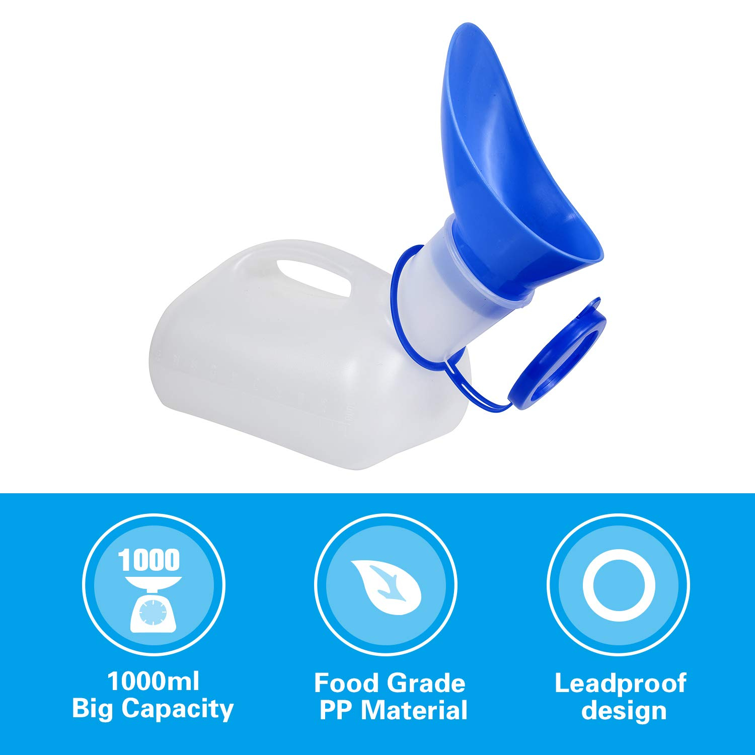 Unisex Urinal Bottle for Men and Women, Pee Bottle with Lid and Funnel, Travel Urinal Kit for Camping Outdoor, with a Carry Bag