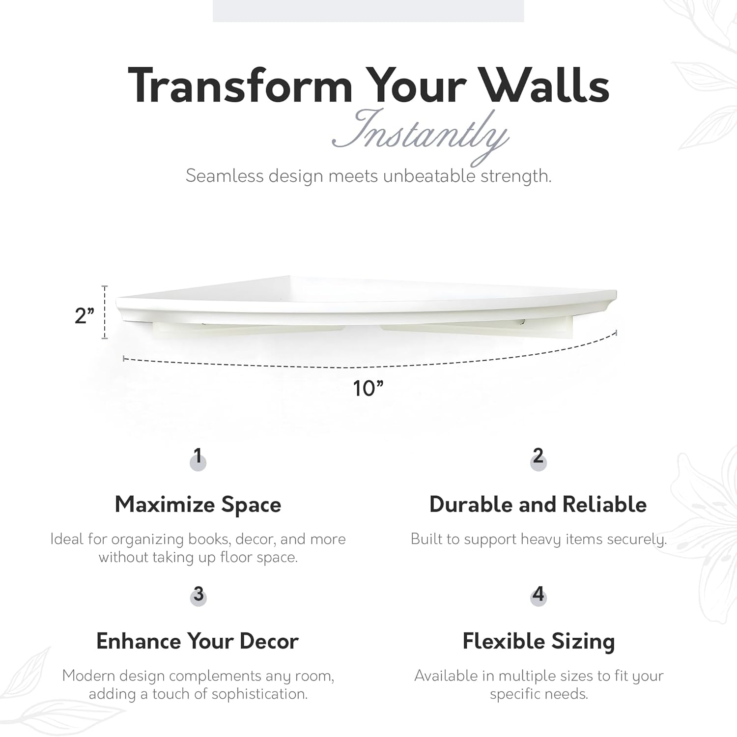 InPlace Shelves Triangle Wood Modern Wall Mount Wood Corner Shelf Kit, One, 10Wx10Dx1.88H, White