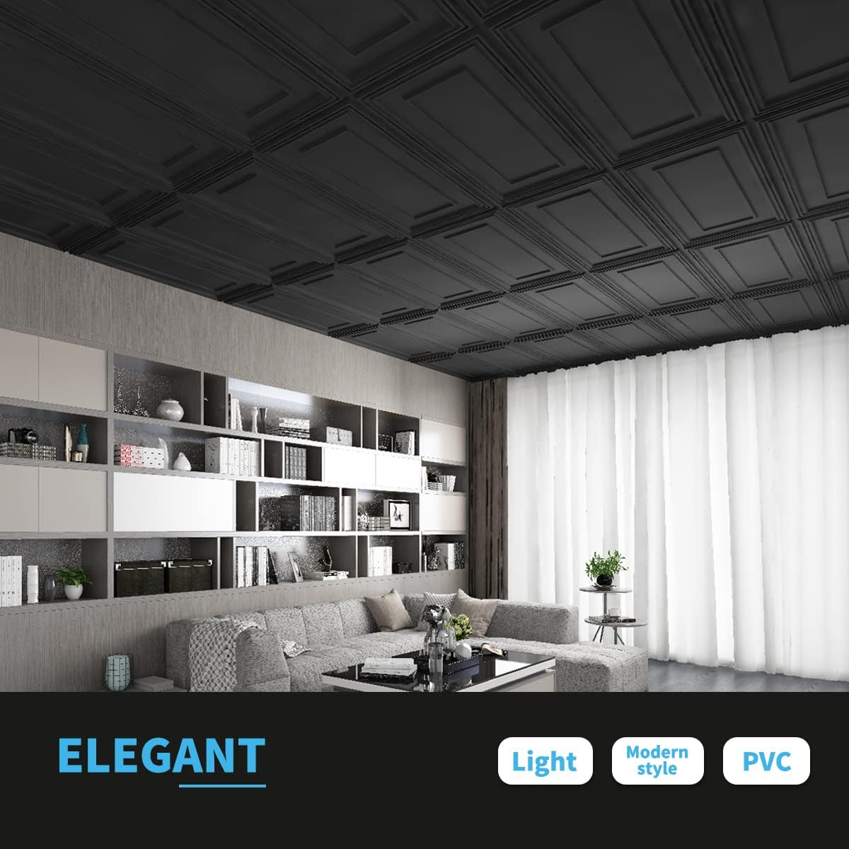 Black PVC 24x48in Decorative Drop Ceiling Tiles (12-Pack)