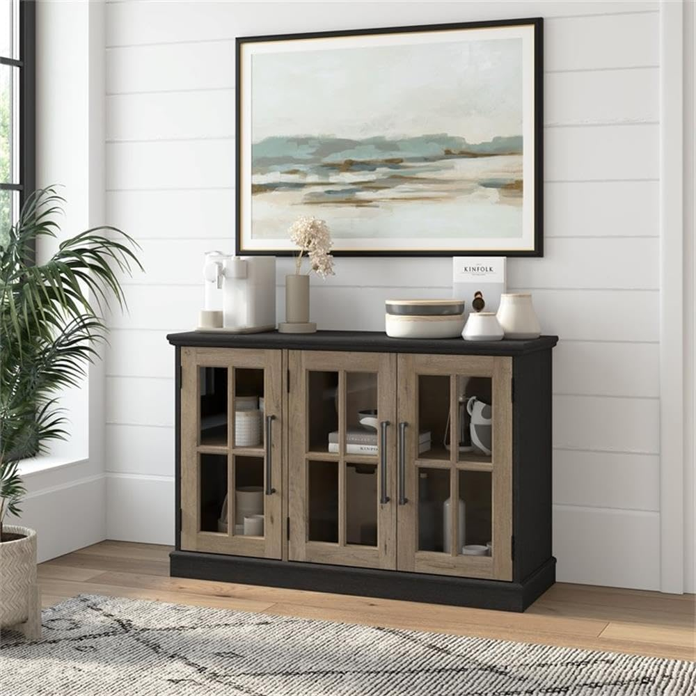 Bush Furniture Westbrook Adjustable Shelf Vintage Sideboard, Wood Composite Black