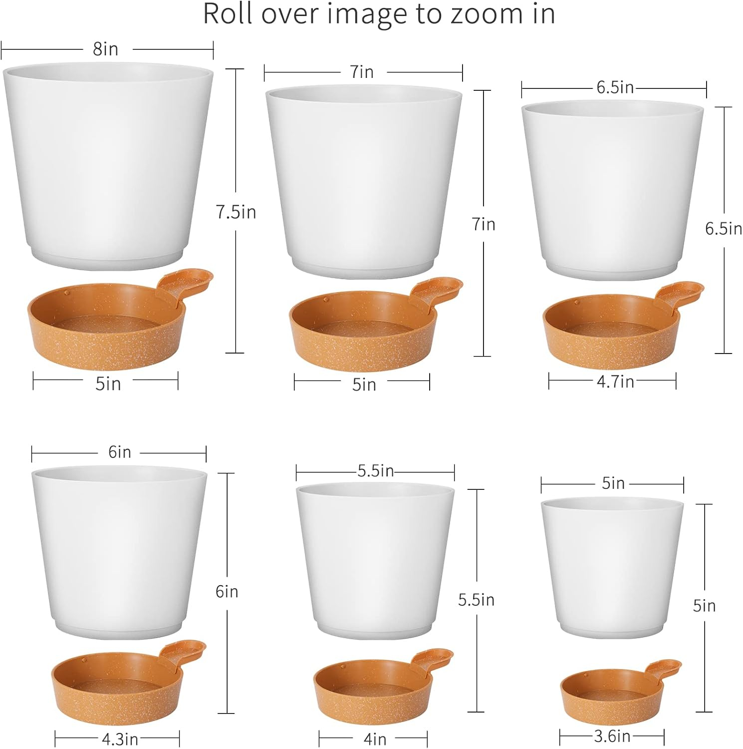 GARDIFE Plant Pots 8/7/6.5/6/5.5/5 Inch Self Watering Planters with Drainage Hole, Plastic Flower Pots, Nursery Planting Pot for All House Plants, African Violet, Flowers, and Cactus,White