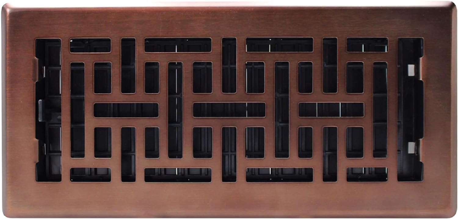 Decor Grates 4" x 10" Oriental Design Steel Plated Rubbed Bronze Floor Register
