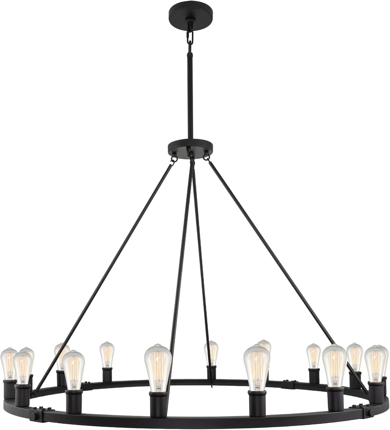Kira Home Jericho 50" 16-Light Rustic Farmhouse Wagon Wheel Chandelier, Round Kitchen Island Light, Black