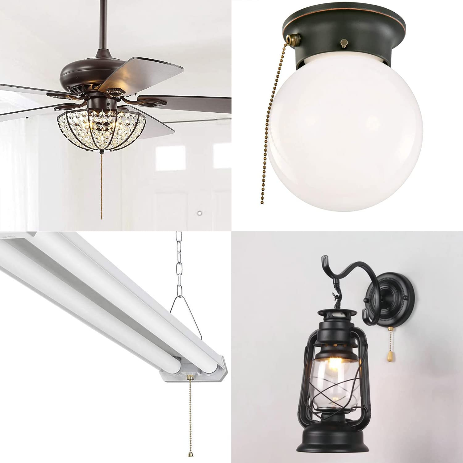 Ceiling Fan Light Switch ZE-109m Metal Pull Chain Switch,Two Wire Fan Switch For Ceiling Fan Light Fixture Replacement Parts-Nickel