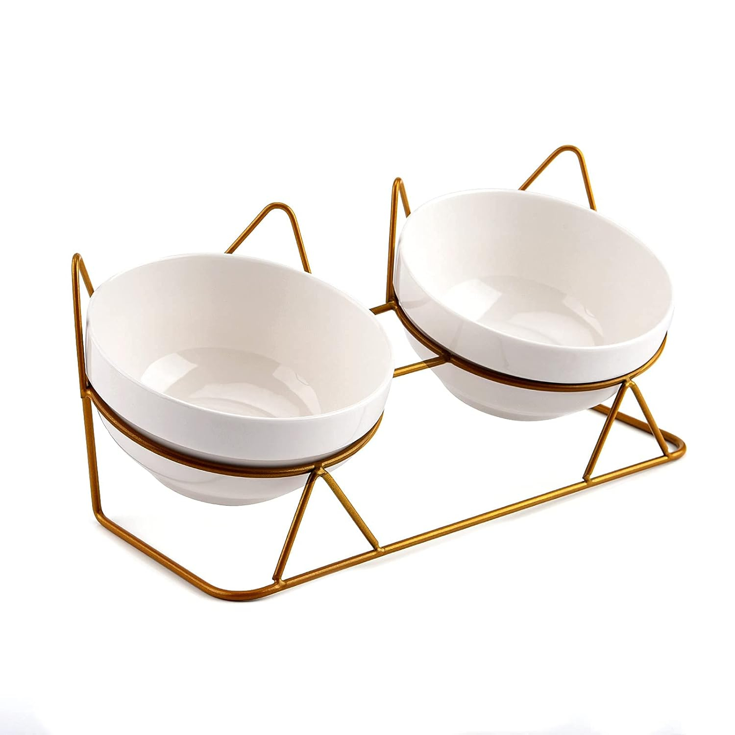 Cat Bowls, Double Ceramic Pet Bowls with 15°Tilted Raised Stand for Food and Water, Anti Vomiting Cat Dish Feeder, Perfect for Puppy Cats and Small Dogs(Double Bowls1)