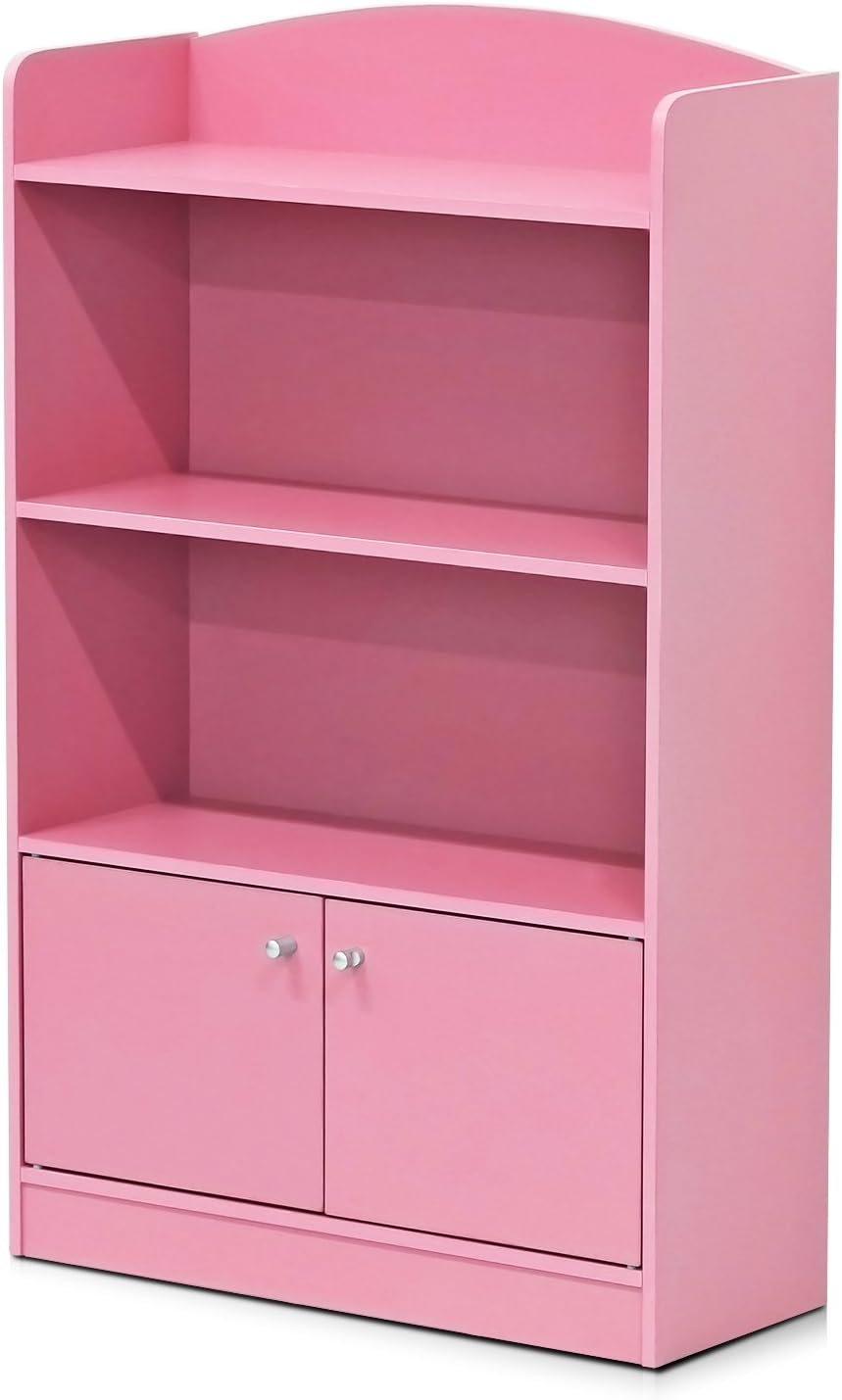 Furinno Lova Engineered Wood Bookshelf with Storage Cabinet in Pink