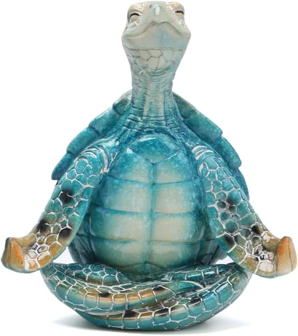 Blue and Green Resin Sea Turtle Meditation Statue