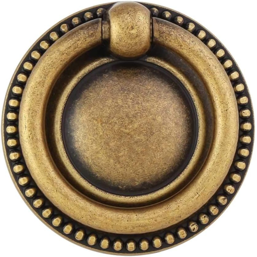 Vintage Brass and Bronze Beaded Ring Pull for Cabinets