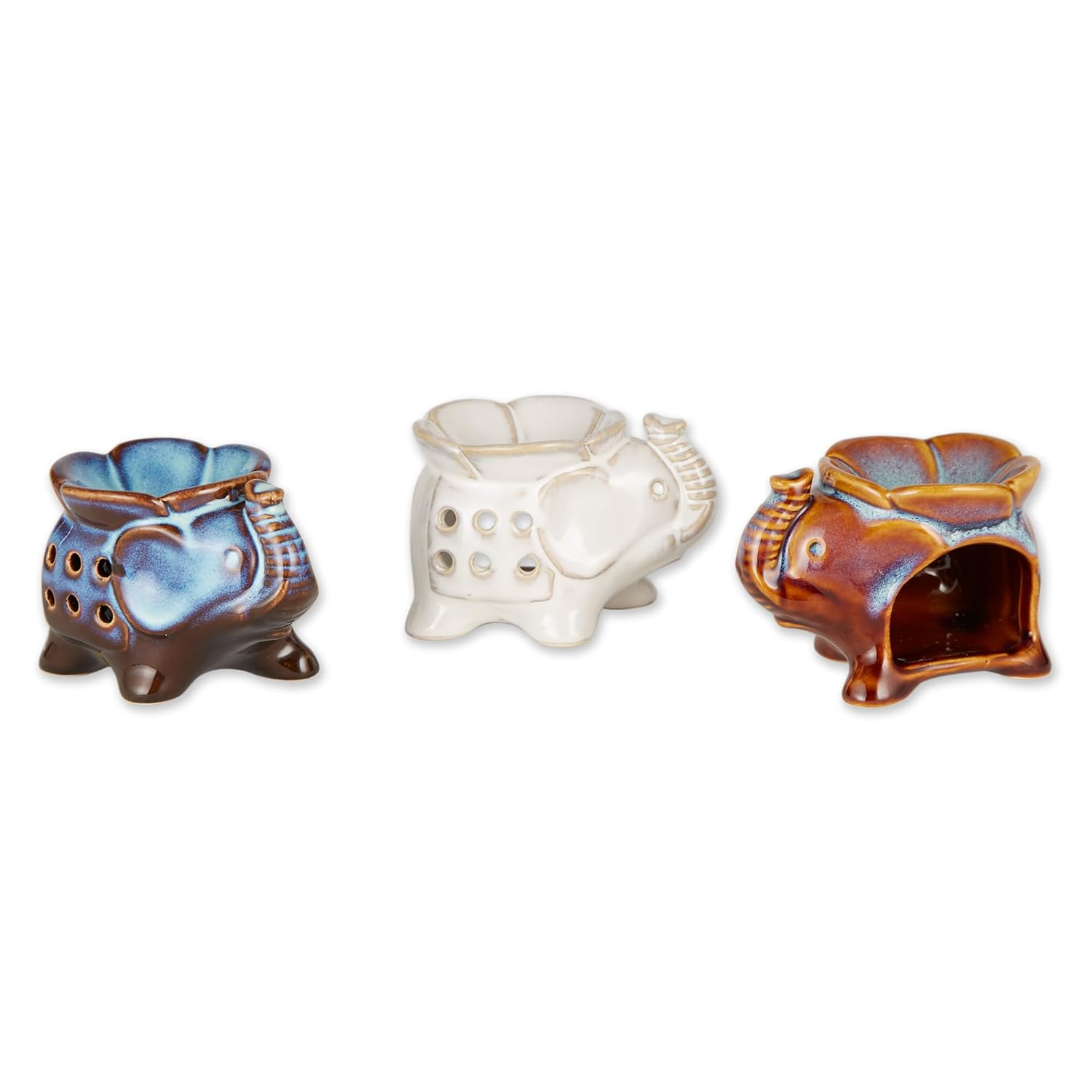 Porcelain Elephant Trio Oil Warmers in Multicolor
