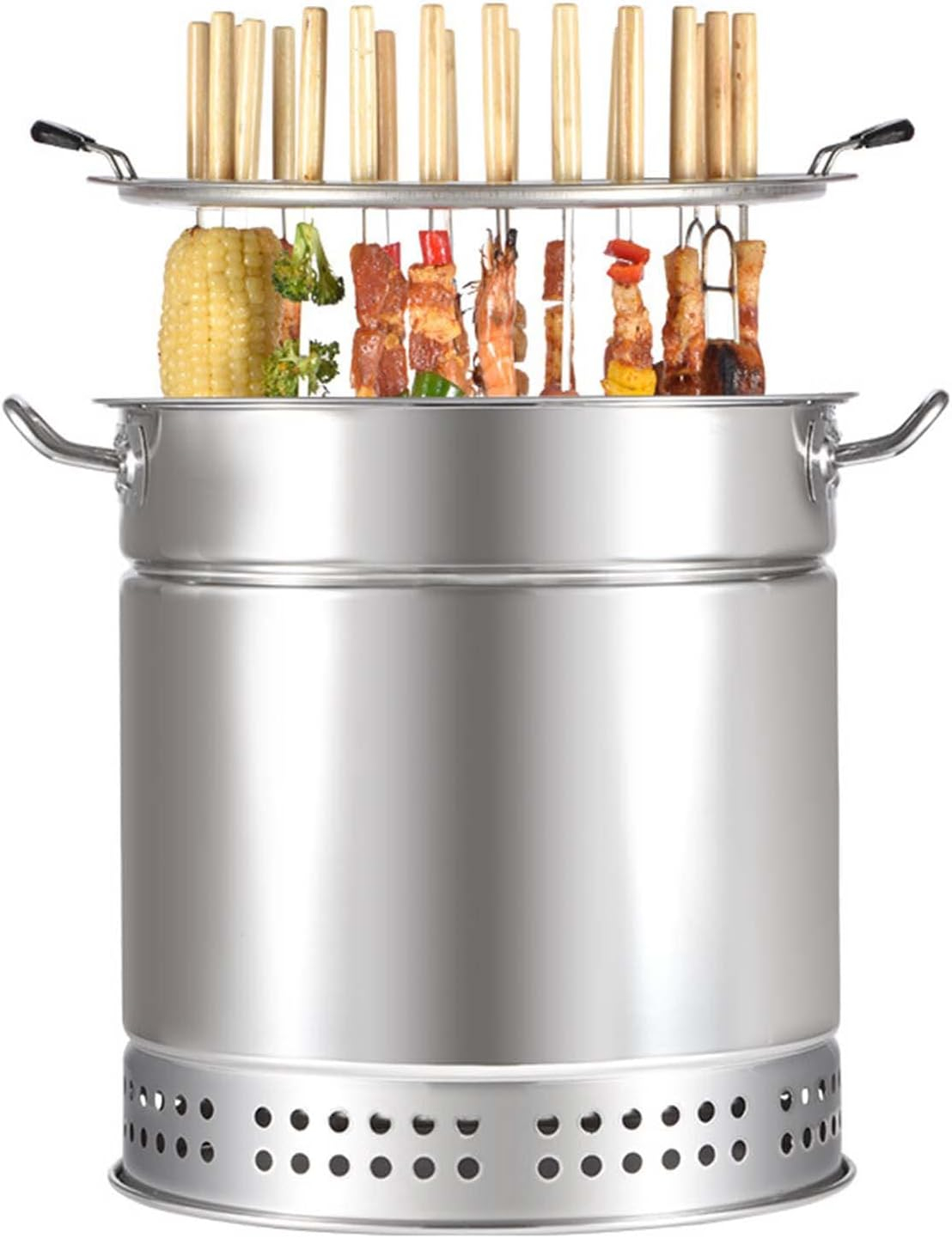 Portable Vertical Charcoal Smoker Grill Barrel Grill with 28 Skewers, Outdoor Indoor Camping Smokeless Charcoal Barbecue Grill BBQ,L