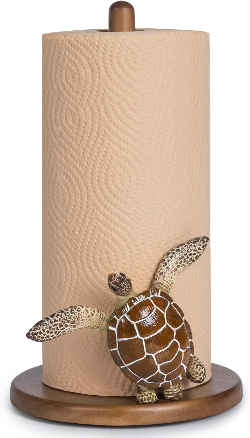 Wooden Brown Sea Turtle Coastal Paper Towel Holder