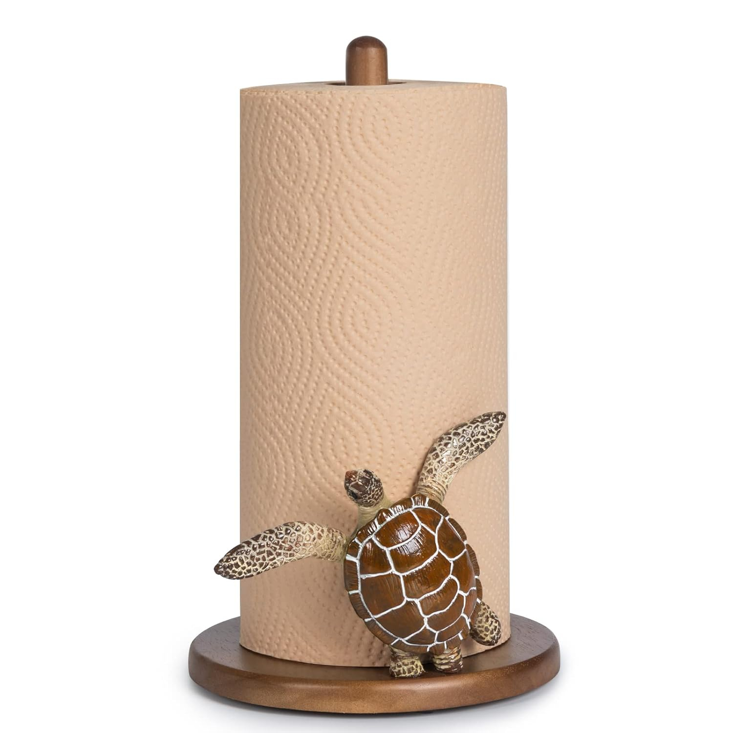 Turtle Paper Towel Holder - Decorative Paper Towel Holders Wooden Cute Decor Sea Turtle Gifts for Women Wood Kitchen Countertop Stand Unique Funny Animal Coastal Ocean Beach House Home Beachy
