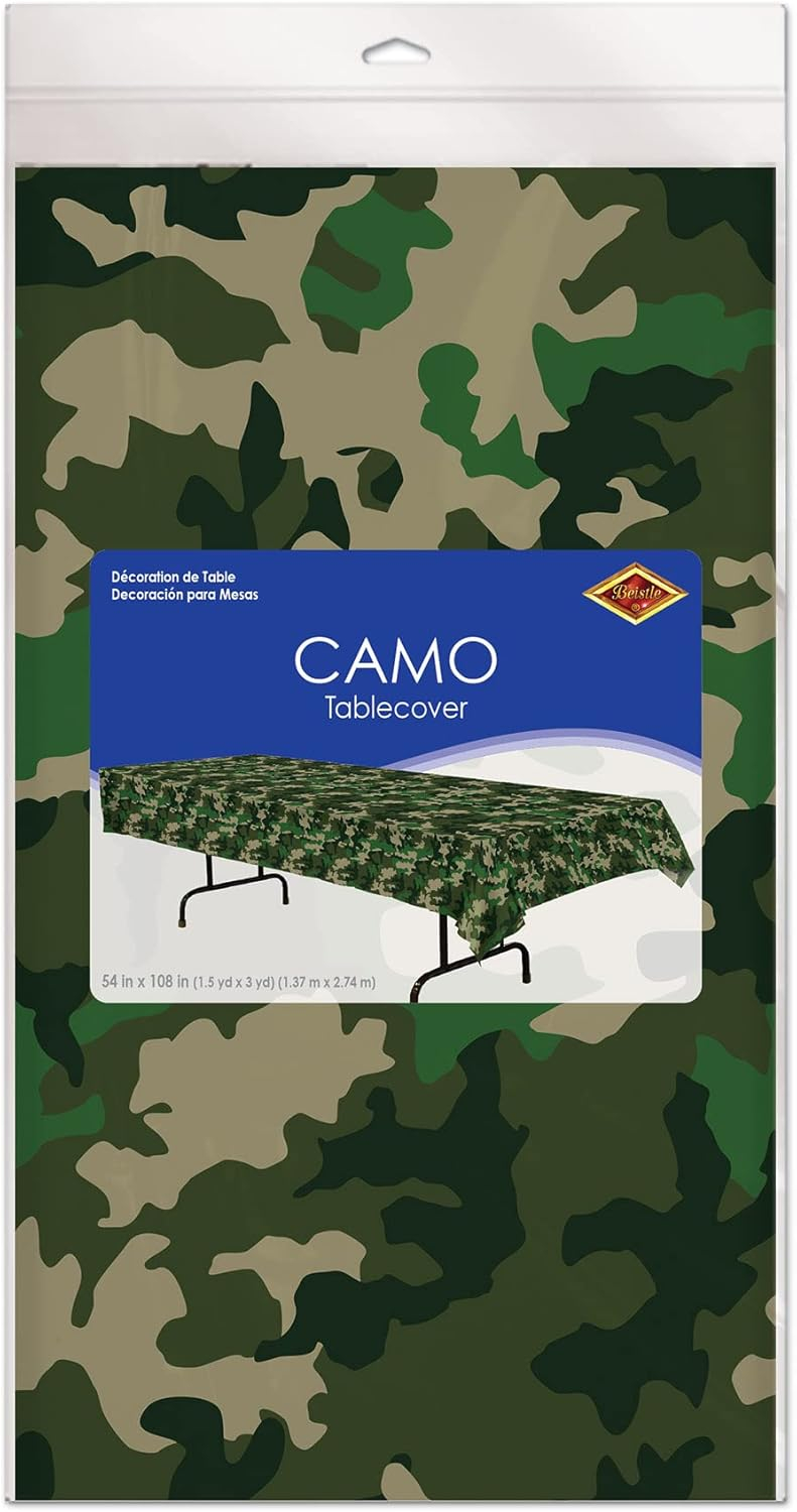 Camouflage Green and Beige Rectangular Plastic Table Cover