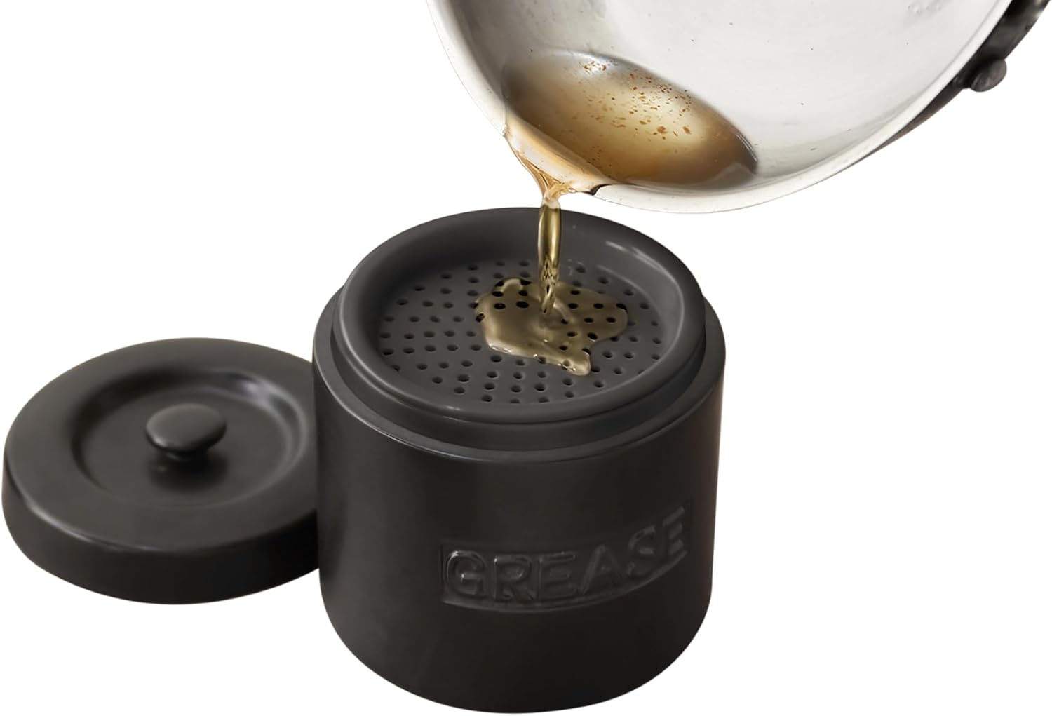 Fox Run Grease Container, Matte Black Ceramic, 4 cup capacity