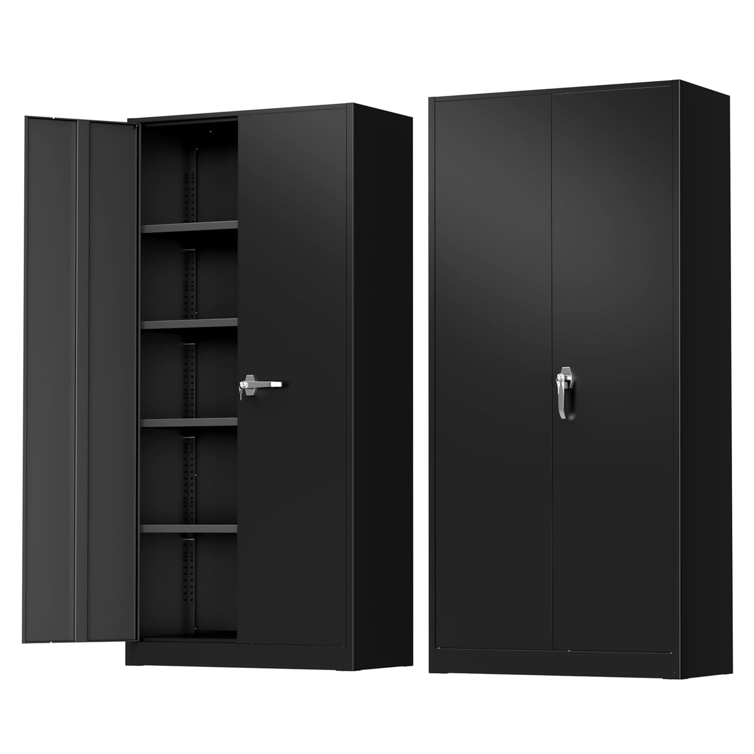 Greenvelly Metal Storage Cabinet with Lock, 72" H Black Metal Garage Storage Cabinet with Doors and 4 Shelves, Lockable Steel Tool Cabinets for Garage, Home, Office, Shop, School(36" W x 18" D)