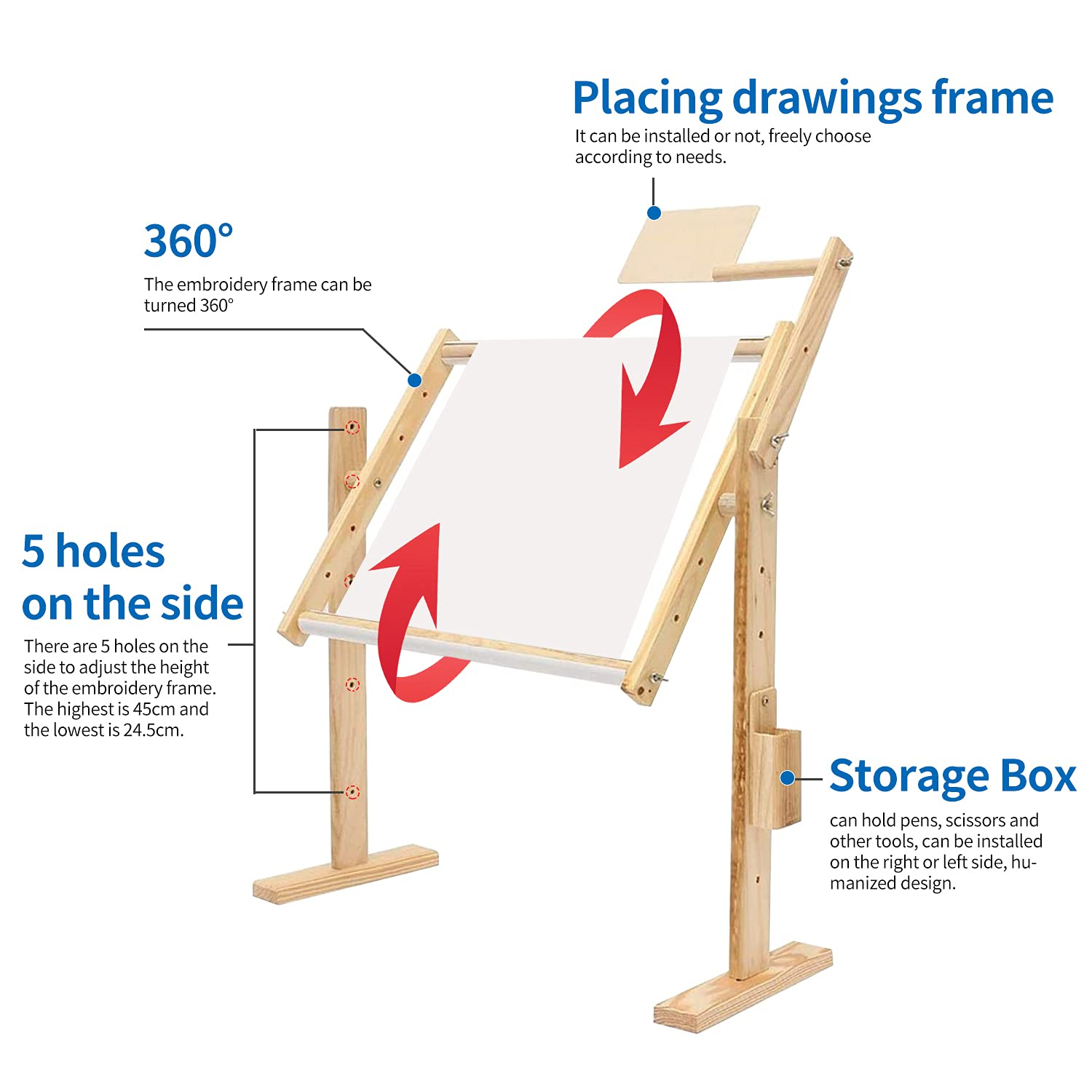 Adjustable Cross Stitch & Embroidery Hoop Stand - Tapestry & Quilting Frame Stand with 5 Height Levels (20" x 15.7")