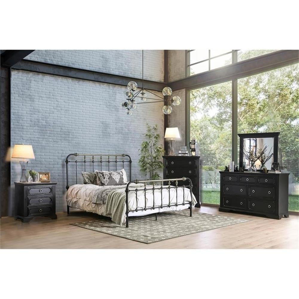 Bowery Hill King Size Spindle Bed in Metal in Black - Easy Assembly