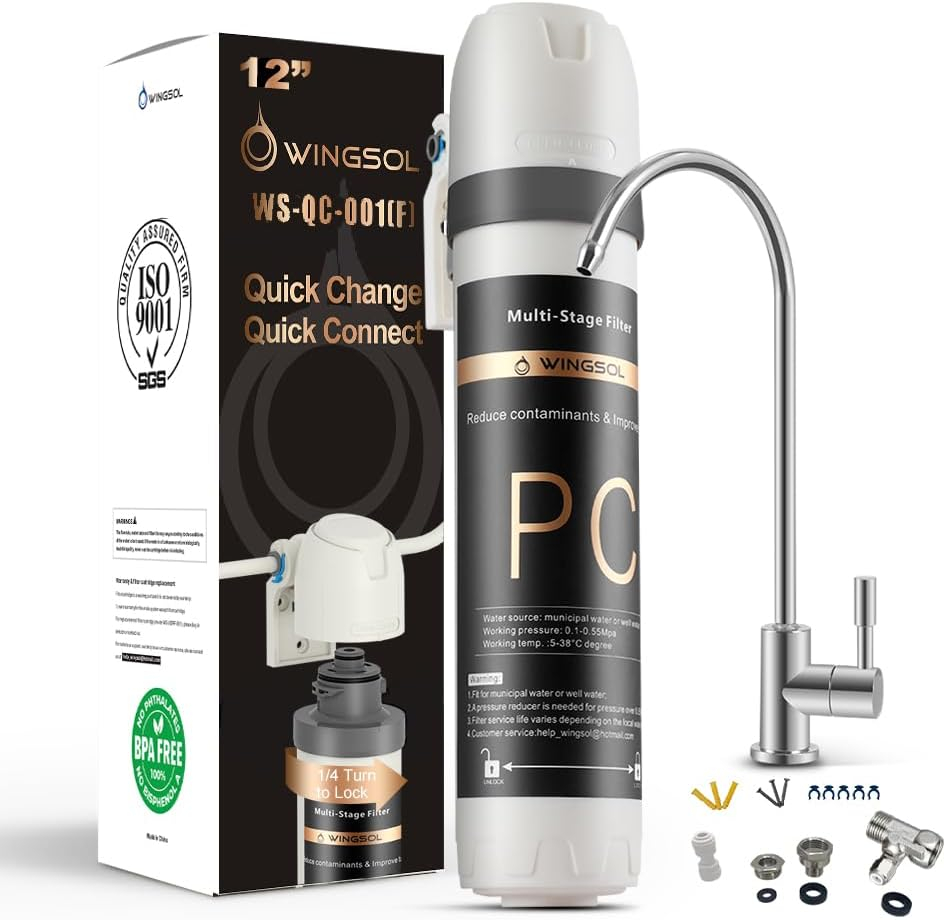 WINGSOL Under Sink Water Filter System with Faucet, Anti-Clogged Design, Reduces PFAS, Lead, Chlorine, Bad Taste, Sediment, NSF/ANSI 42&53, 8K Gallons, Easy Installation, Chrome Faucet