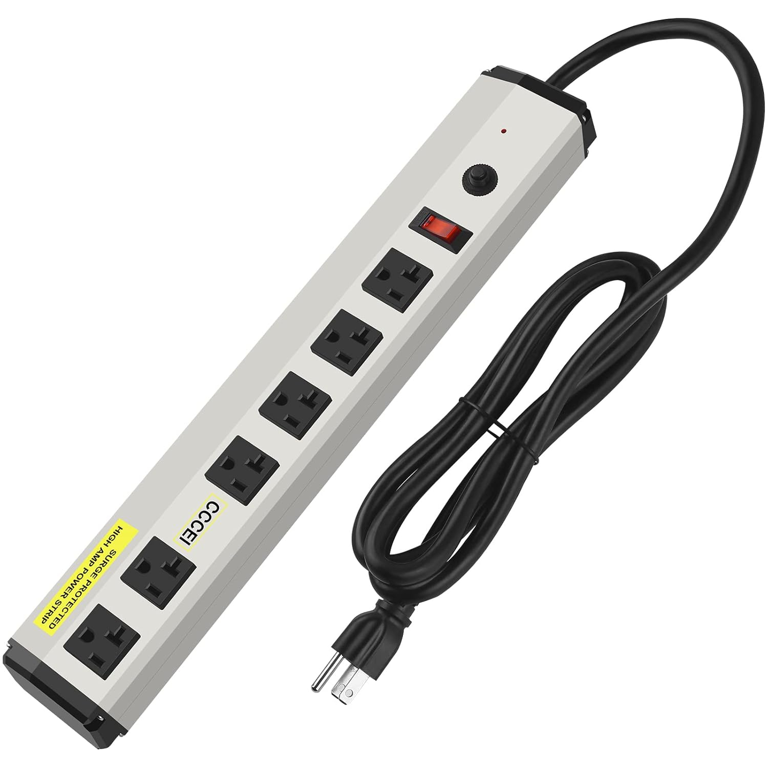 12 Gauge Heavy Duty Power Strip Surge Protector 4800J, 20 Amp 6 Plug Industrial Shop Garage Metal Multiple Outlets, 6 FT Extension Cord 5-15P Adapter High Amp 6-20R T-Slot 20a for Appliance.