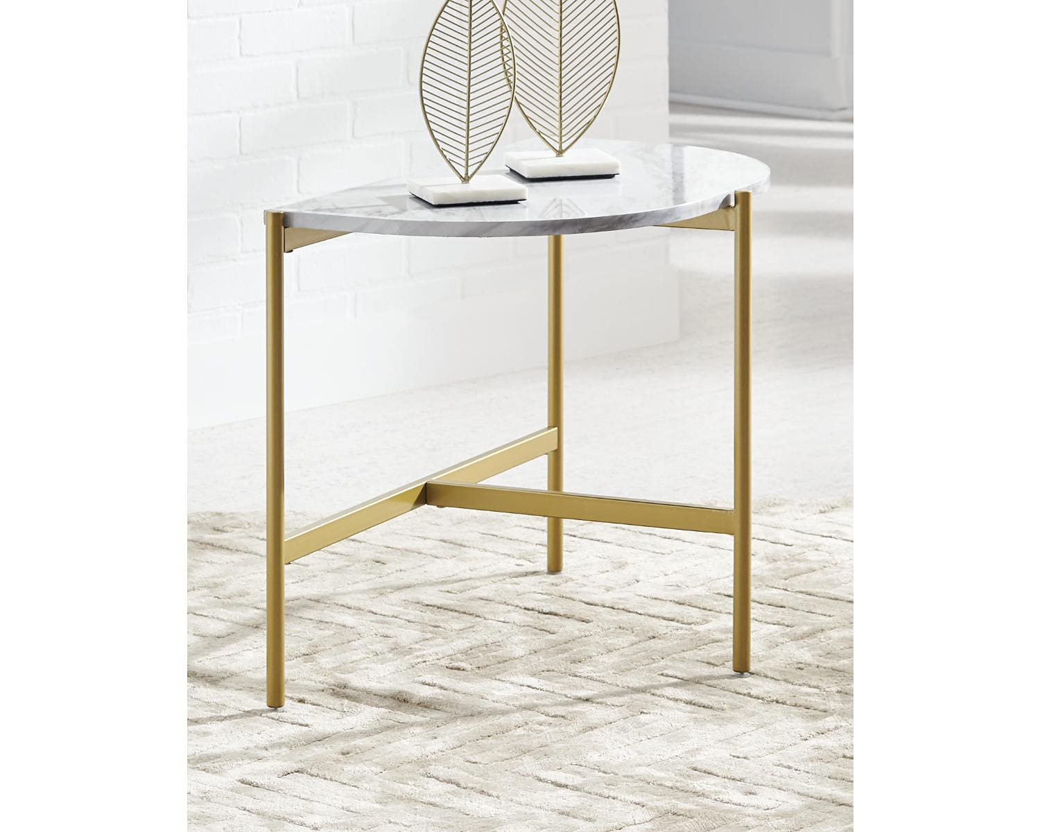 Contemporary Goldtone Chairside Table with Faux Marble Top