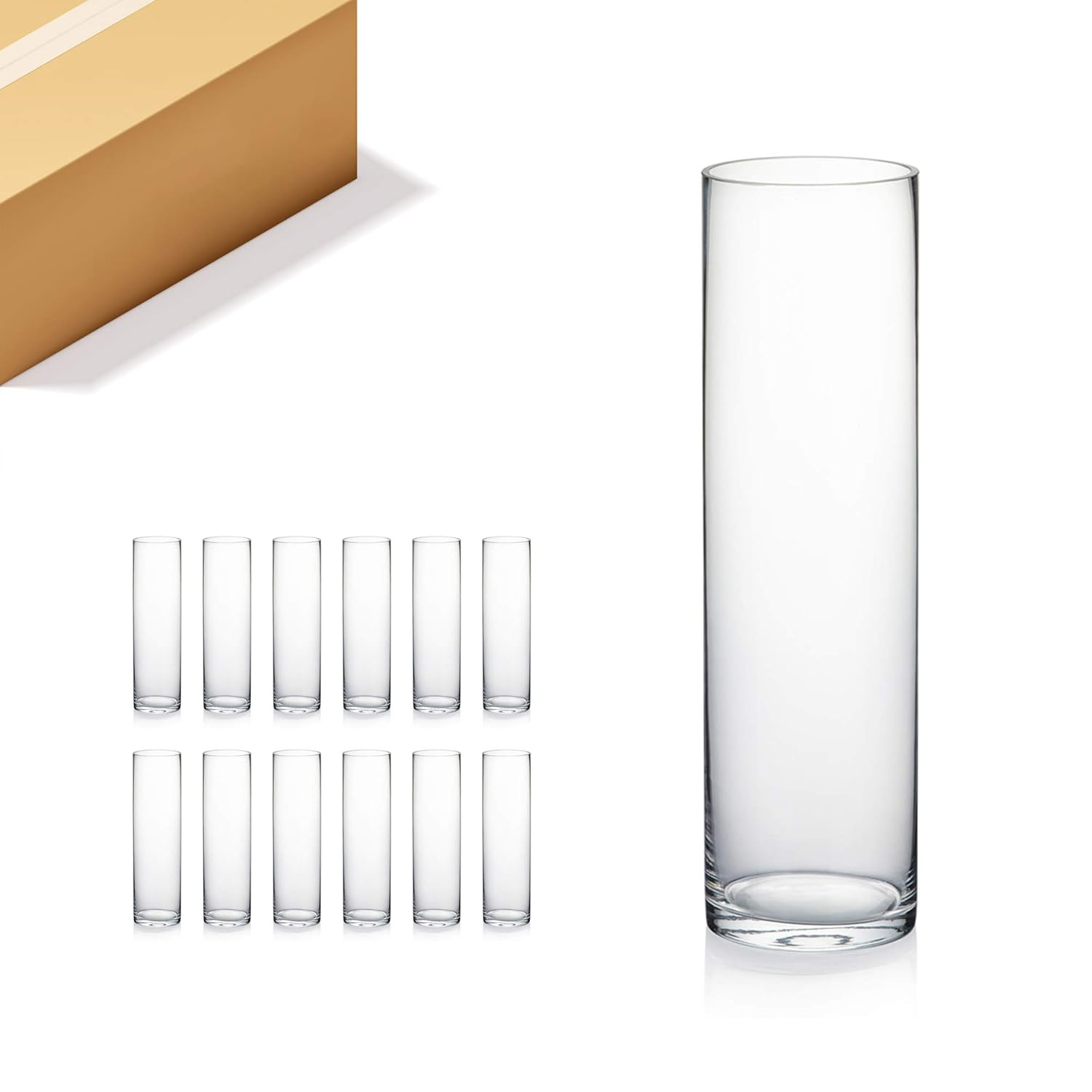 WGV International 4" Wide Clear Cylinder Glass Vase, Candle Holder, Home Accent, 1 Piece 14-inches H