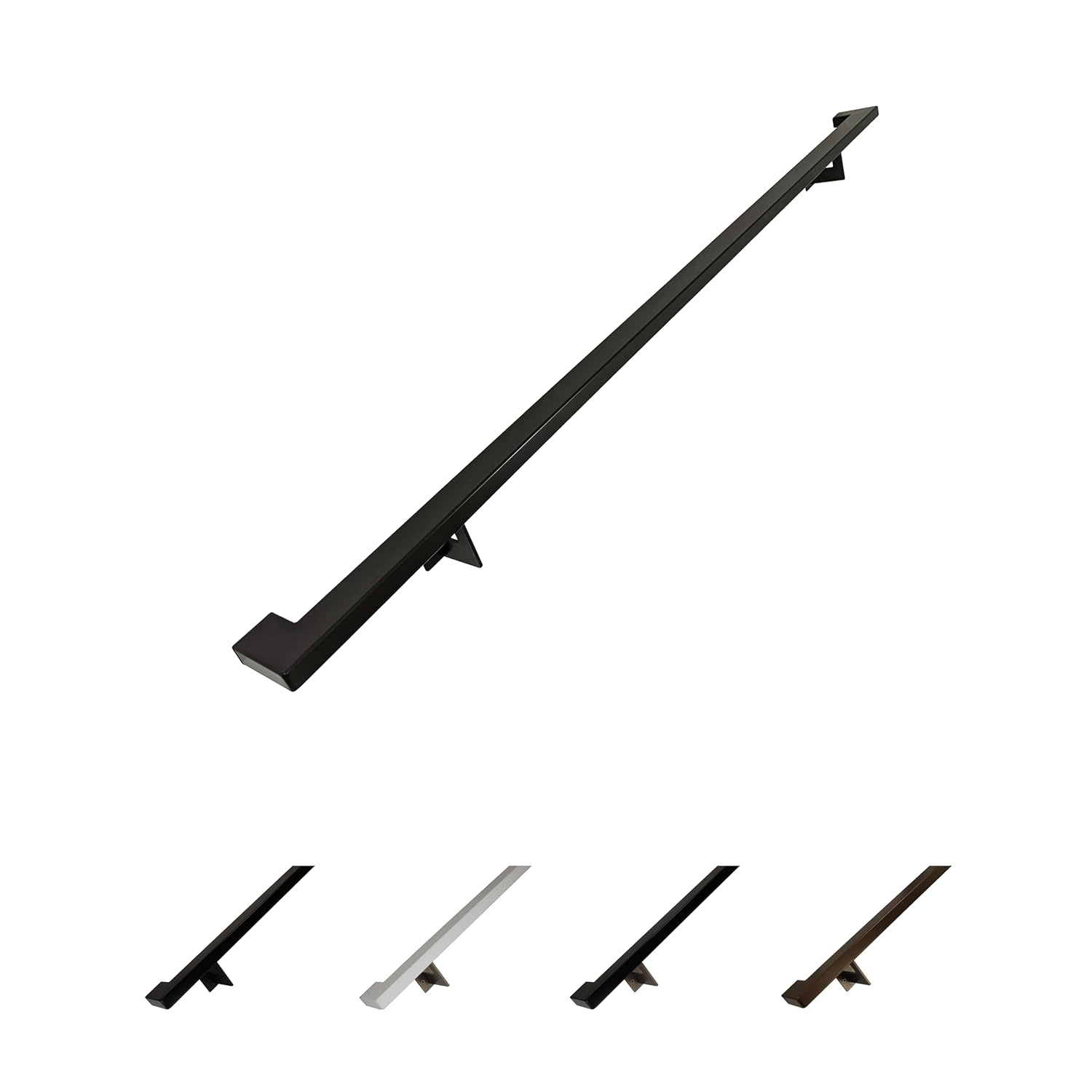 Urban Contemporary Handrail Grab Bar Kit, L Steel Brackets, Returns to Wall, Powder Coat