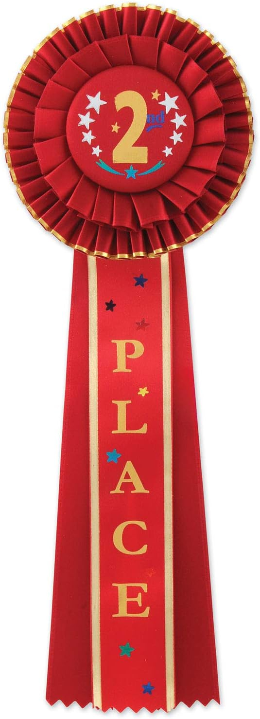 Beistle 2nd  Place Deluxe Rosette, 4.5" x 13.5", (2/Pkg) Multicolored