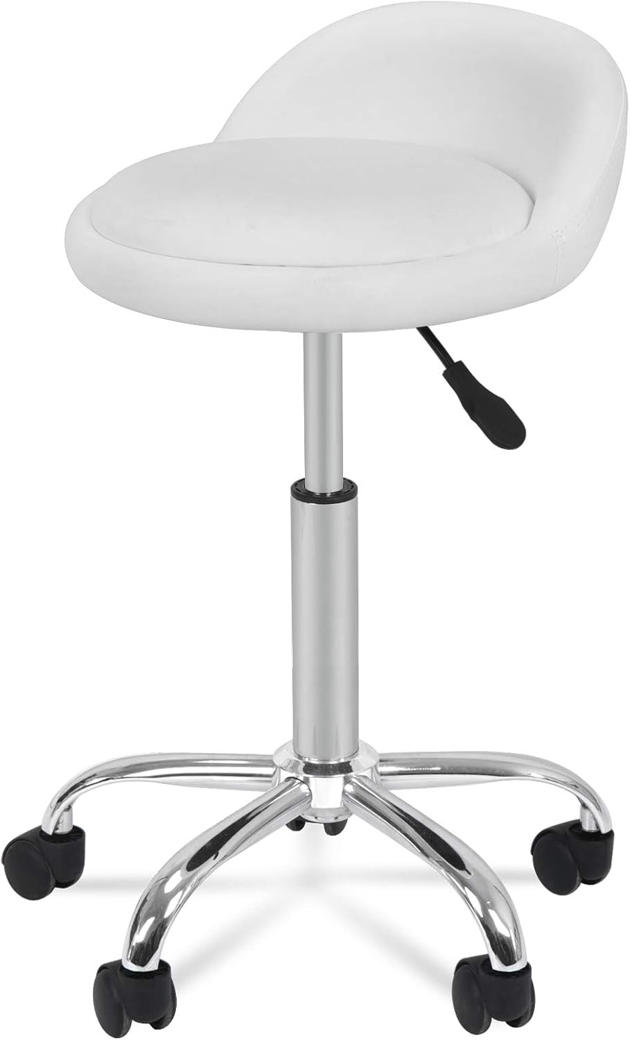 HomGarden Height Adjustable Rolling Swivel Salon Stool, PU Leather Hydraulic Ergonomic Chair with Backrest Wheels for Office Work Tattoo Massage Facial Spa Manicure Dentist Clinic, White