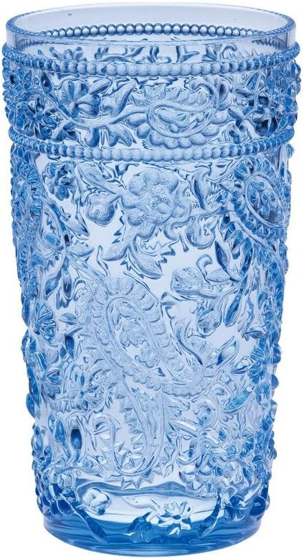 HomeRoots Set Of Four Blue Paisley Acrylic Stemless Highball Glass