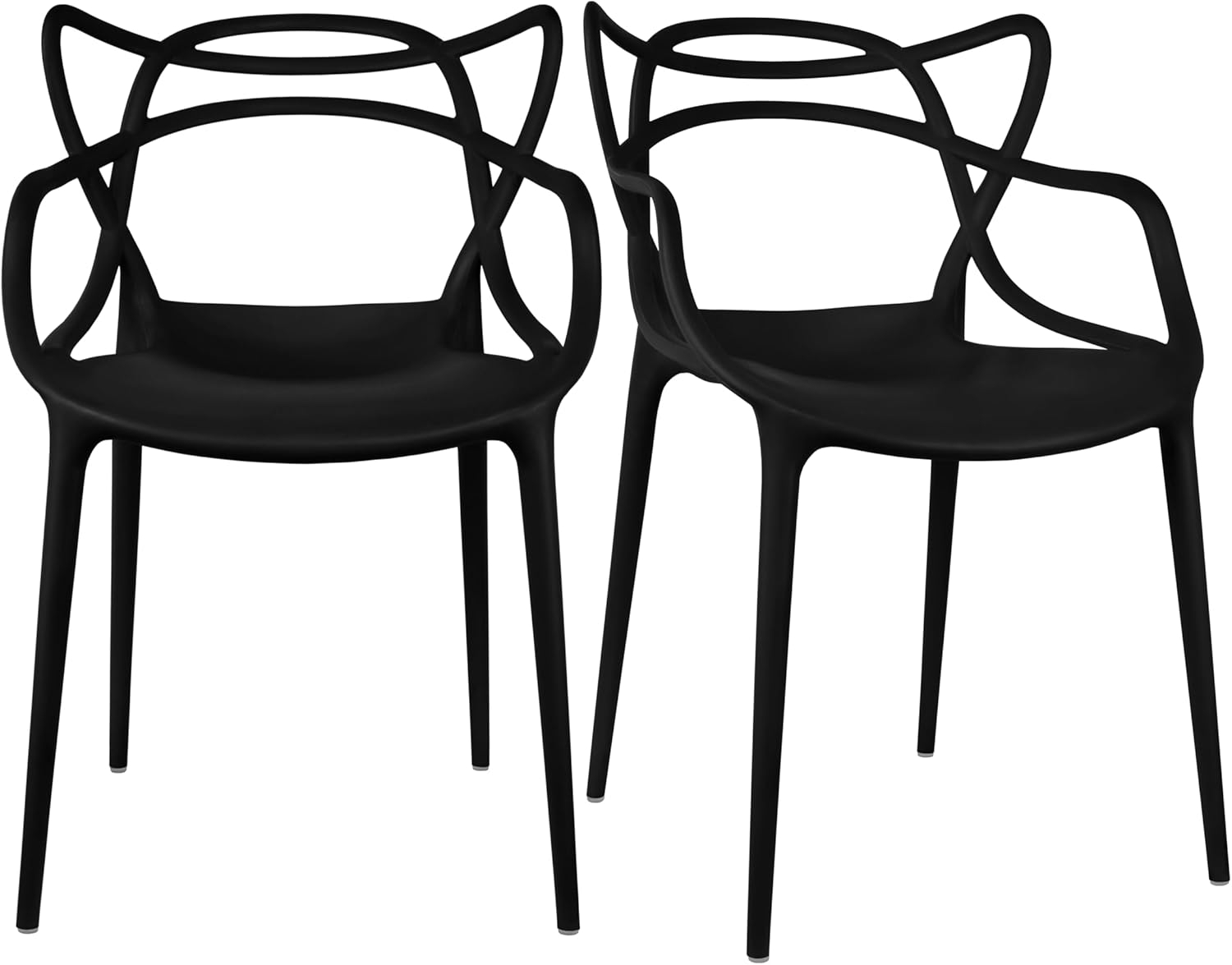 2xhome Set of 2 Modern Dining Chairs | Stackable Indoor or Outdoor Entangled Side Chair | Weather Resistant Plastic for Kitchen, Patio, Restaurant, Yard, Porch, Balcony, Black