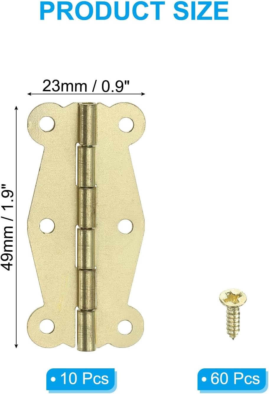 Uxcell Small Box Hinges 2 Inch, 10 Pack 180-Degree Butterfly Decorative Hinges Jewelry Box Hardware, Gold