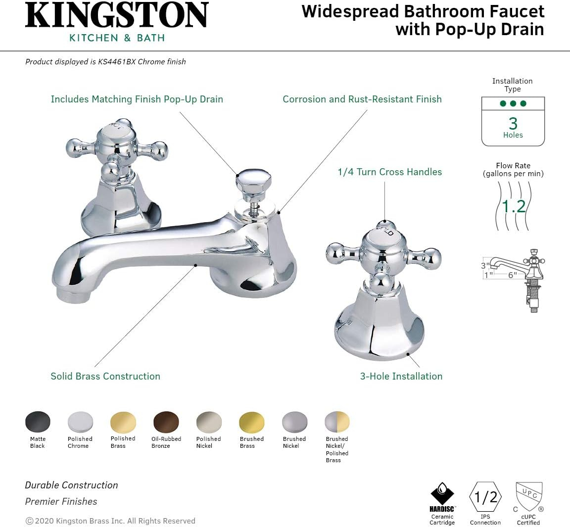 Elements Of Design Es4461bx Double Handle 8" To 16" Widespread Bathroom Faucet - Chrome