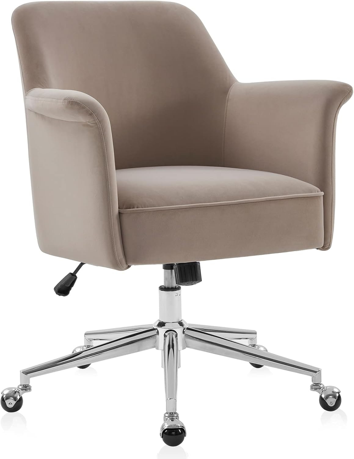 BELLEZE Modern Upholstered Velvet Desk Chair, Rolling Swivel Office Or Vanity Seating, Stylish Comfy Armchair With Easily Adjustable Height - Peyton (Beige)