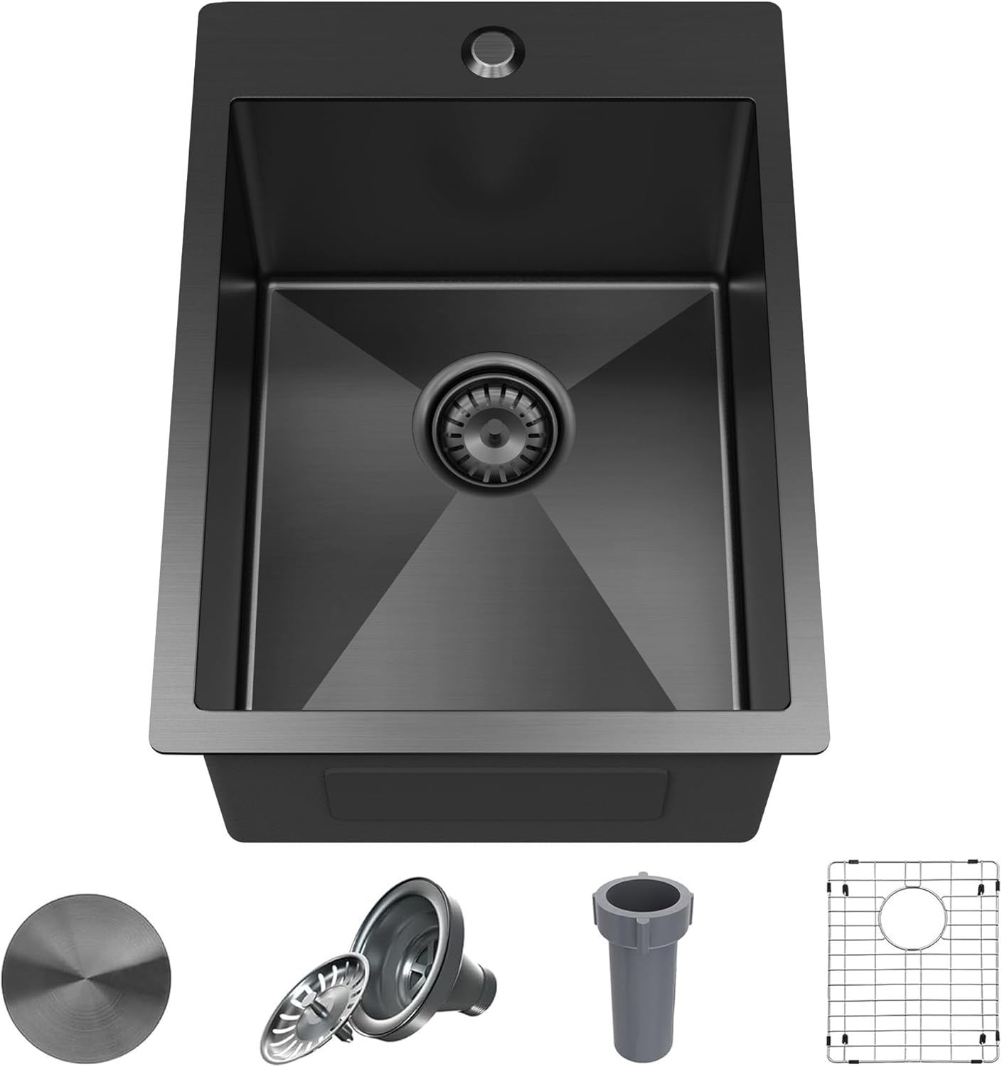 15x20 Inch Drop In Bar Sink Black, 15 Inch Gunmetal Black Small Kitchen Sink 18 Gauge Single Bowl Topmount Stainless Steel Wet Bar Sink with Basket Strainer Drain & Bottom Grid