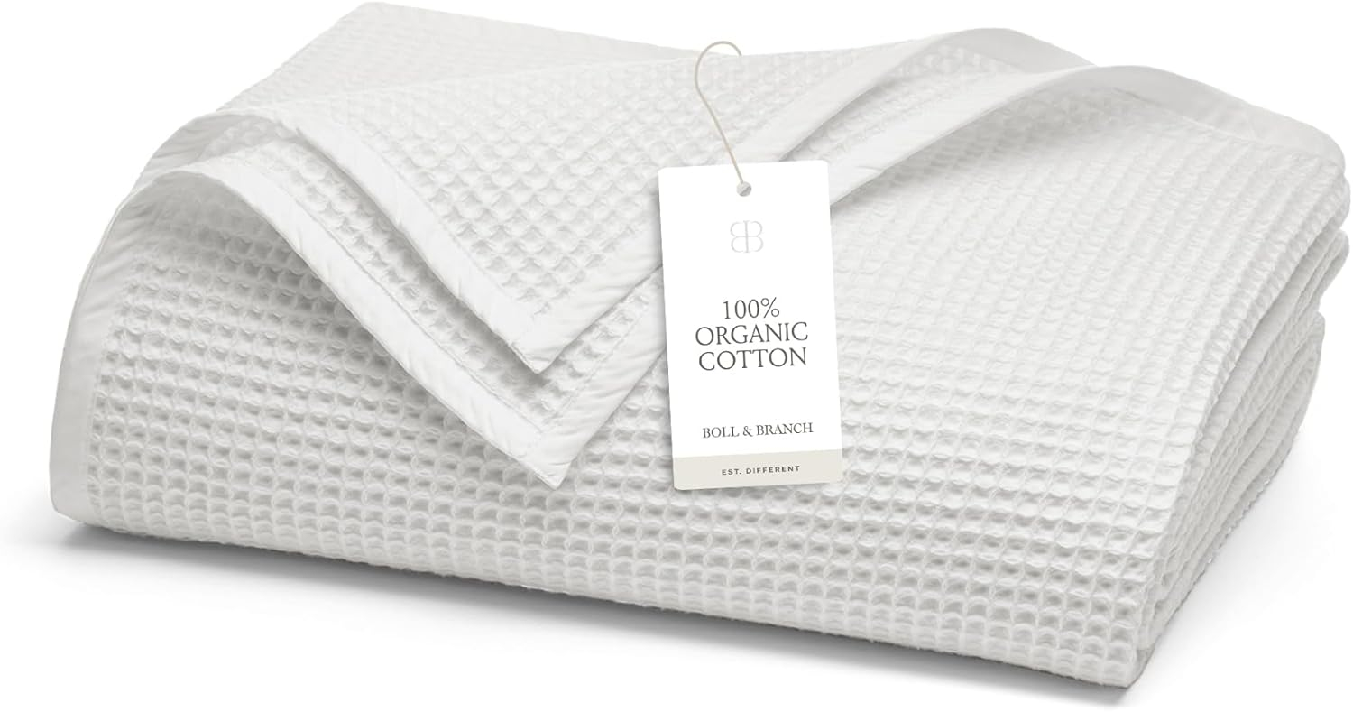 King White Organic Cotton Waffle Weave Throw Blanket