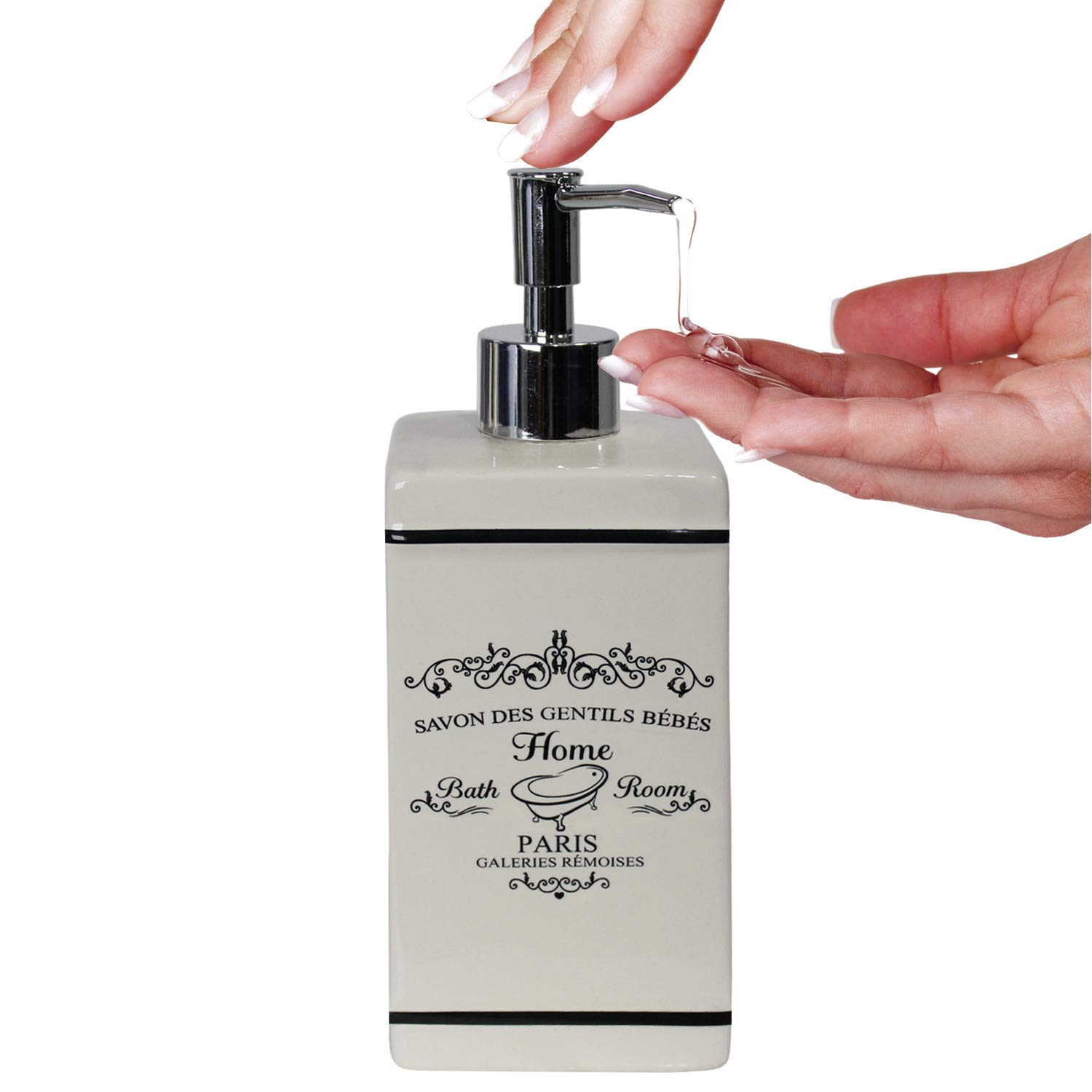 Blue Donuts 4 Piece Bathroom Accessories Set - Heavy Duty Ceramic Paris Bathroom Accessory Set Includes Hand Soap Dispenser, Toothbrush Holder, Soap Dish, Tumbler, Cream