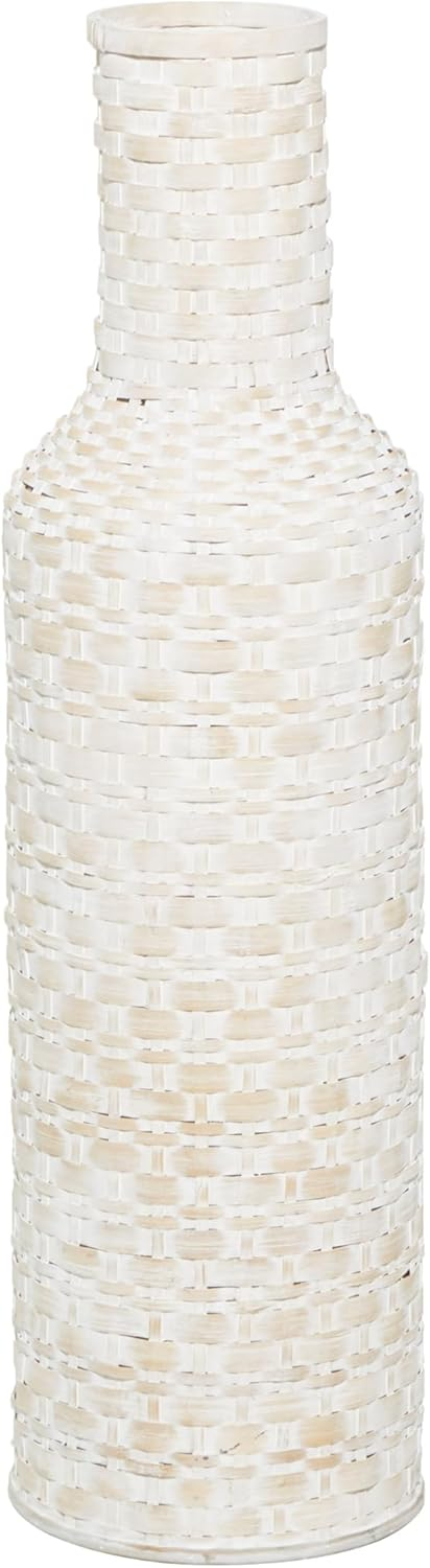 Studio 350 Intricately Woven Tall Bamboo Wood Floor Vase  - White or Brown Brown - 9"W, 39"H