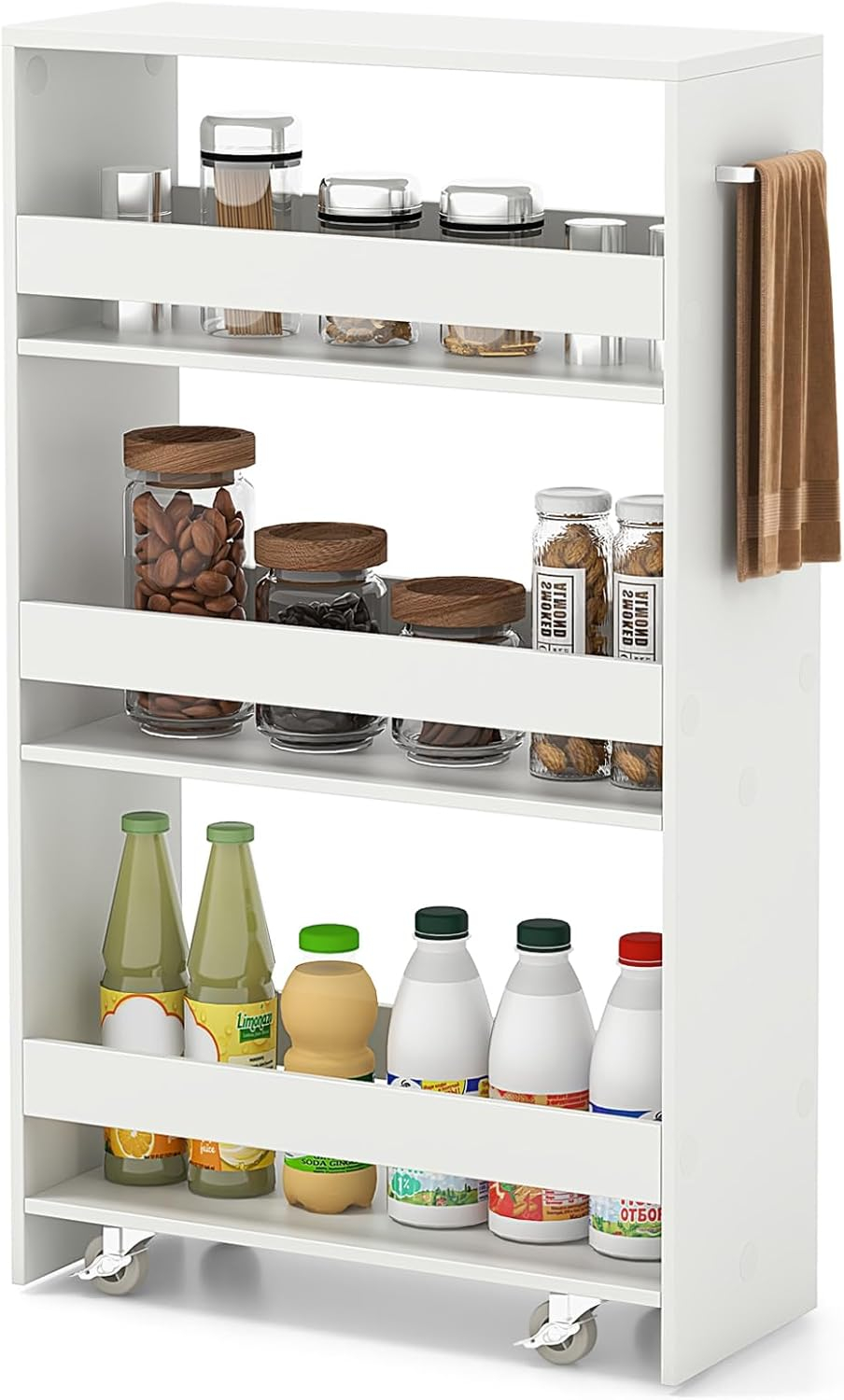 White Slim Rolling Kitchen Cart with Multi-Tier Storage