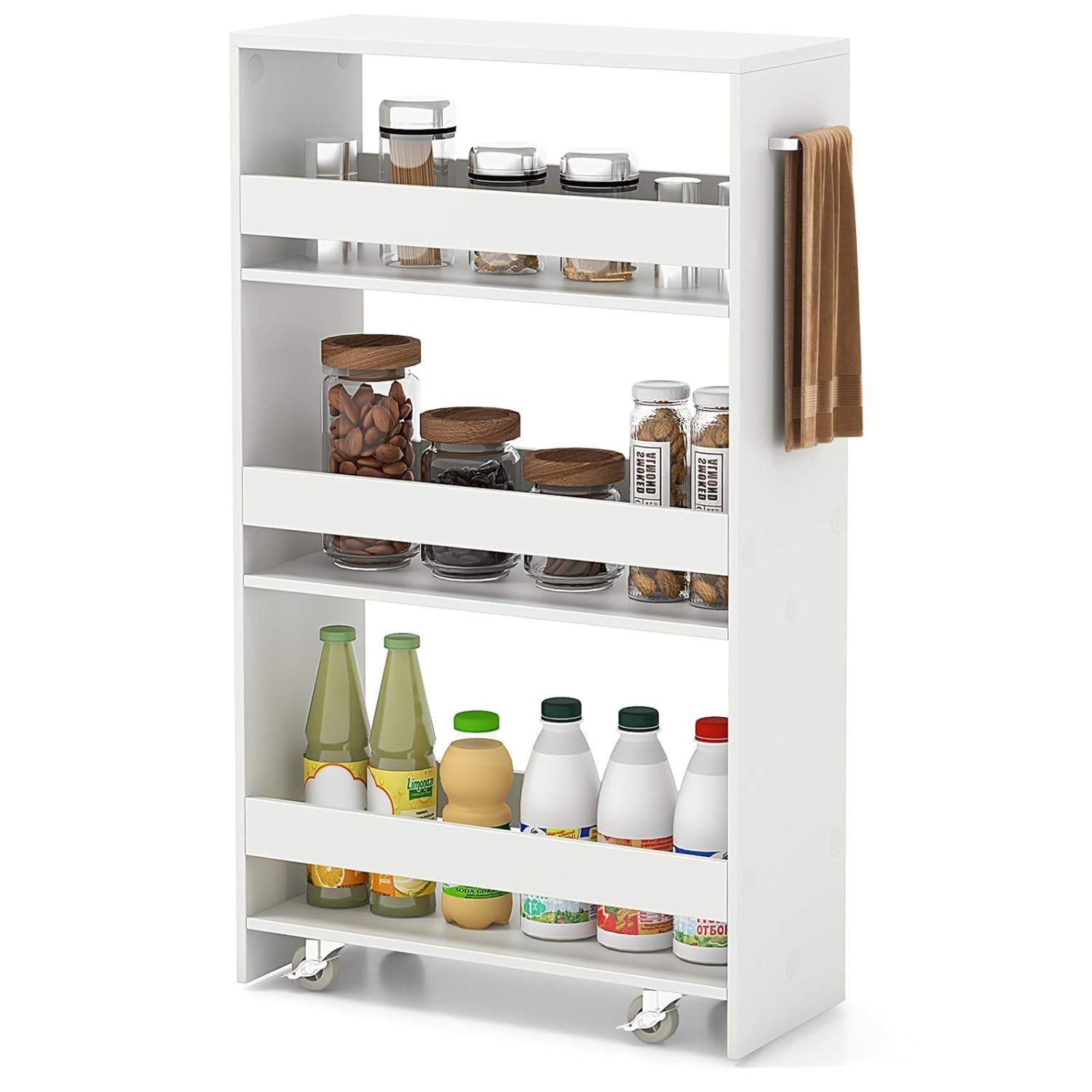 White Slim Rolling Kitchen Cart with Multi-Tier Storage