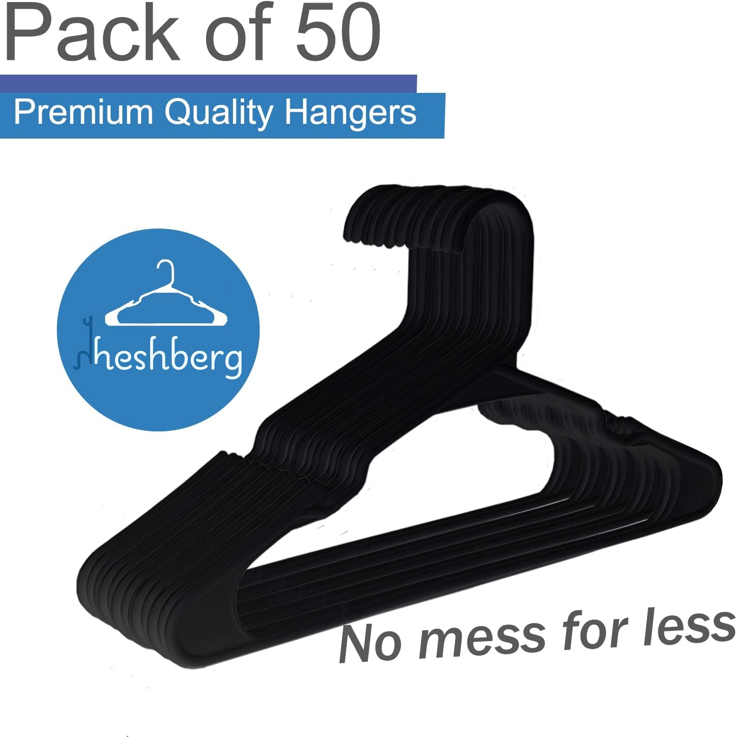 Heshberg Plastic Hangers Notched Black 50 Pack