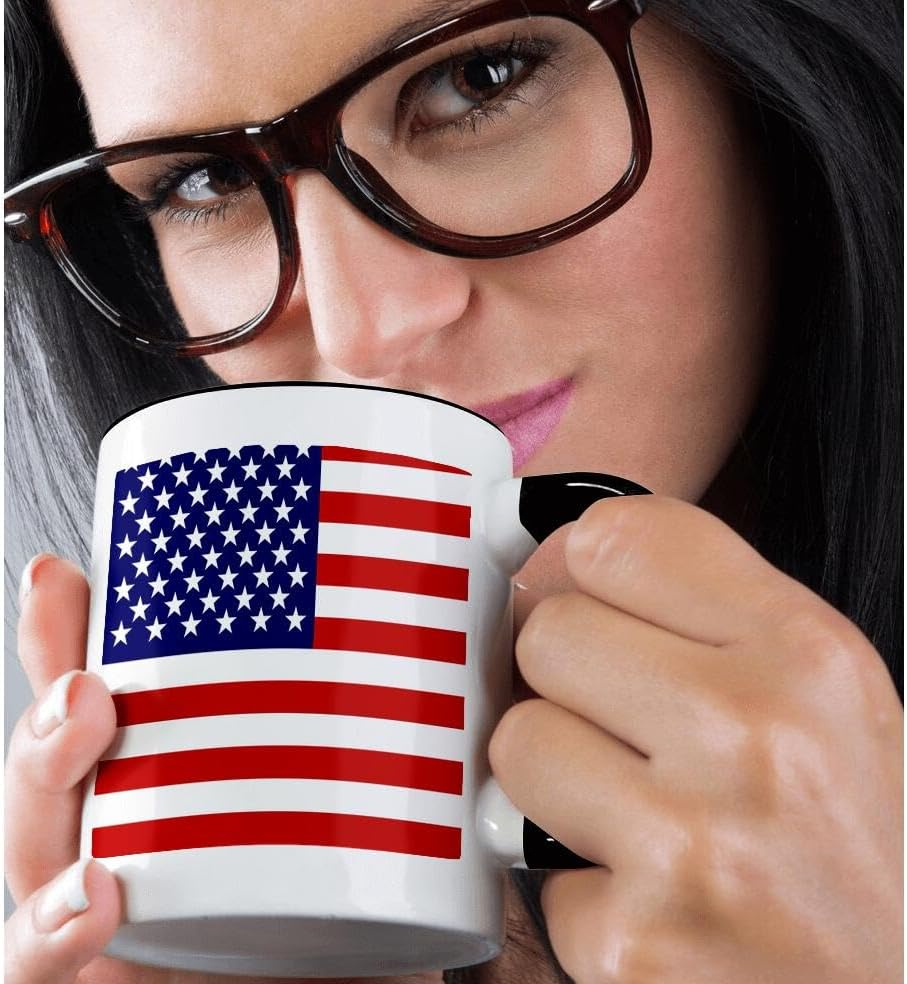 3dRose, American Flag - Patriotic USA stars and stripes red white and blue - 4th July America Patriot, 11oz Two-Tone Black Mug