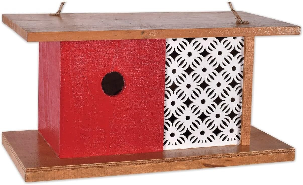 Red and White Wooden Mid-Century Modern Birdhouse